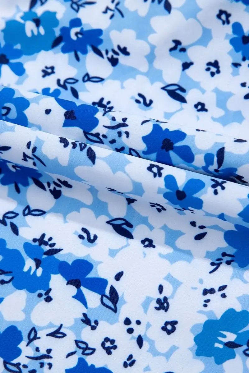 Blue Bohemian Floral Ruffled Lace-Up One-Piece Swimsuit - Love Salve